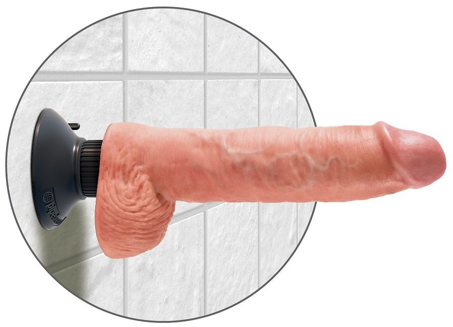 Телесный вибромассажер 10  Vibrating Cock with Balls - 25,4 см.