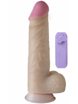 Телесный вибромассажёр-гигант с проводным пультом - 27 см.