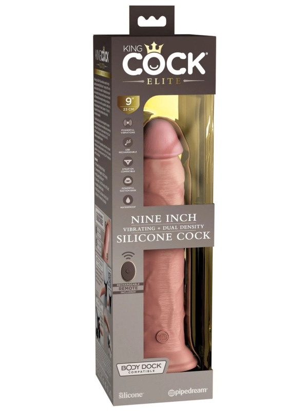 Телесный вибратор-реалистик на присоске 9’’ Vibrating Silicone Dual Density Cock - 24,8 см.