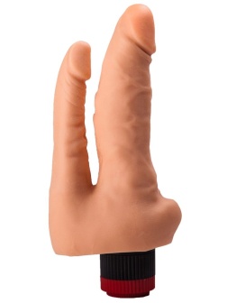 Двойной гелевый вибратор телесного цвета - 17 см.