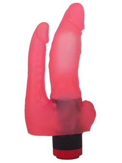 Двойной вибромассажер из розового геля - 17 см.