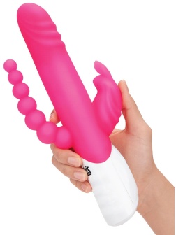 Розовый вибратор-кролик с анальным стимулятором - 26 см.