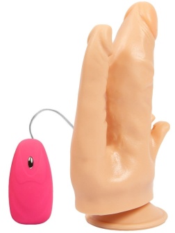 Телесный анально-вагинальный вибратор с проводным пультом - 17 см.