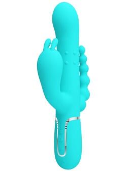 Аквамариновый вибратор для тройной стимуляции Cammy - 22,2 см.