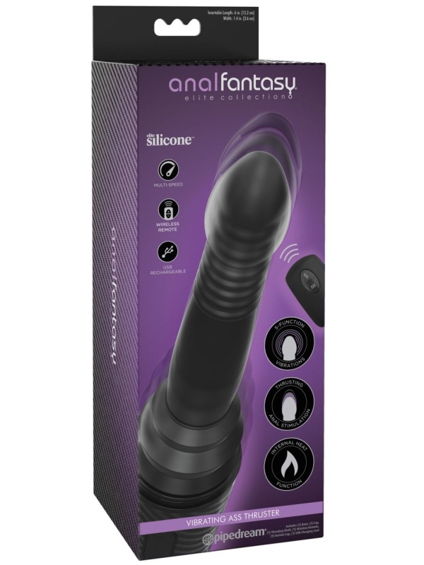 Черный вибромассажер с функцией поступательных движений Ass Thruster