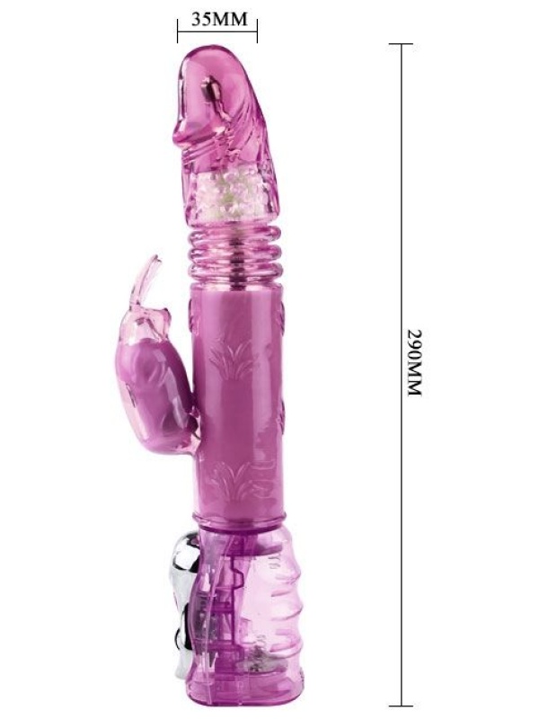 Вибромассажер с ротацией, возвратно-поступательным движением и стимулятором клитора - 29 см.