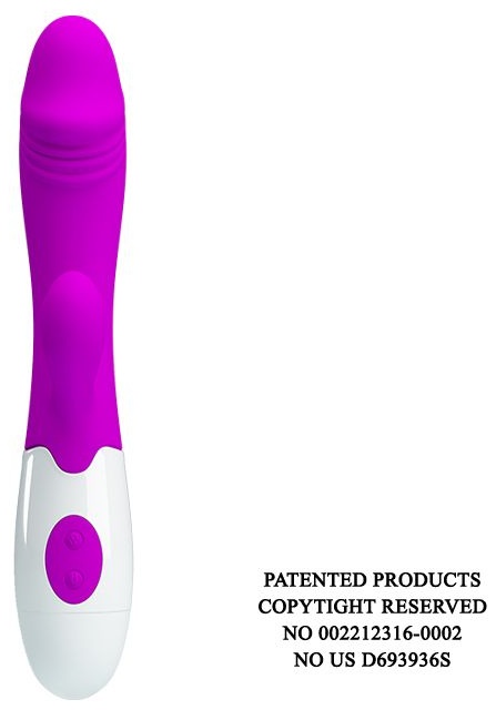 Лиловый вибратор Snappy с клиторальным отростком - 19,5 см.