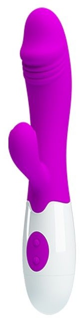 Лиловый вибратор Snappy с клиторальным отростком - 19,5 см.