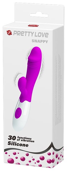 Лиловый вибратор Snappy с клиторальным отростком - 19,5 см.