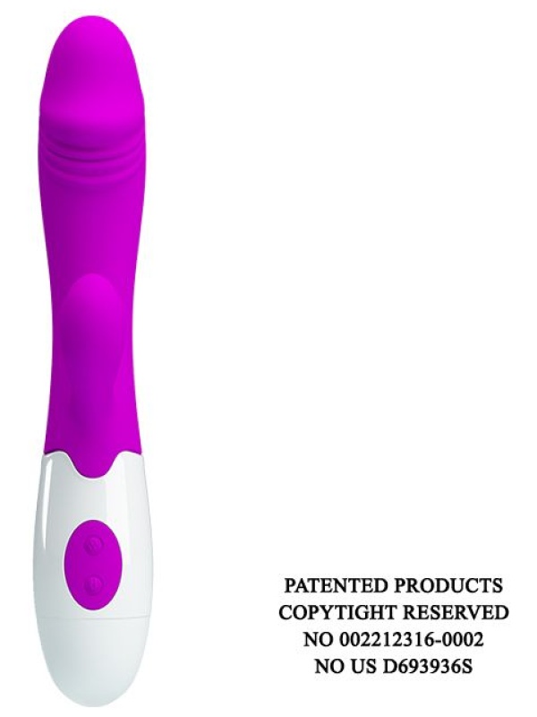 Лиловый вибратор Snappy с клиторальным отростком - 19,5 см.