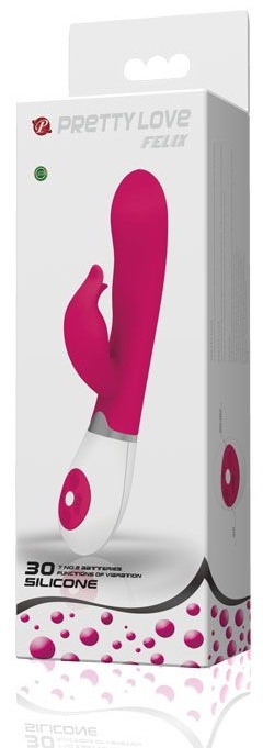Розовый вибратор Felix с клиторальным стимулятором - 21 см.
