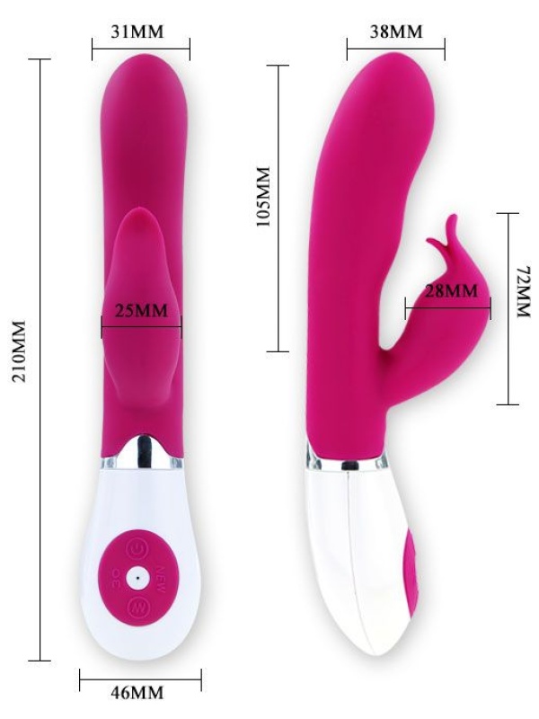 Розовый вибратор Felix с клиторальным стимулятором - 21 см.