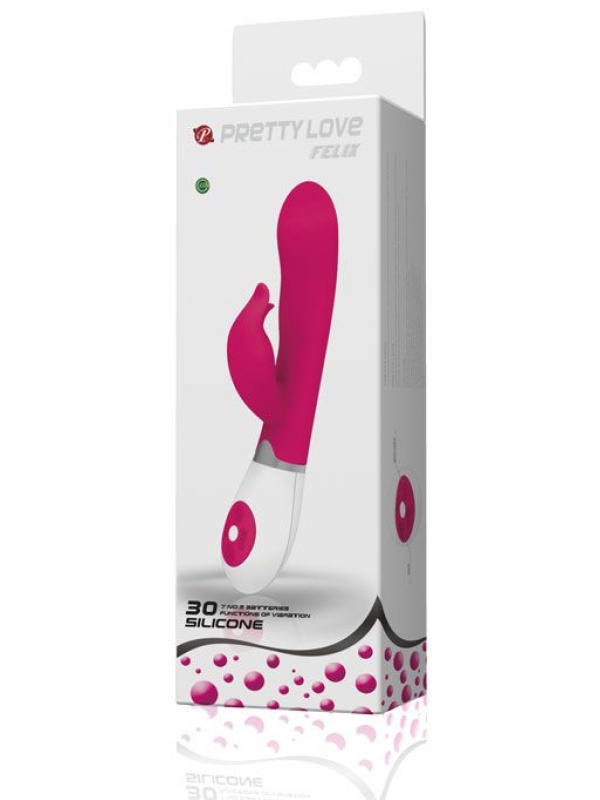 Розовый вибратор Felix с клиторальным стимулятором - 21 см.