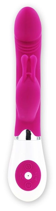 Розовый вибратор Gene с клиторальным стимулятором - 20,4 см.