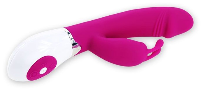 Розовый вибратор Gene с клиторальным стимулятором - 20,4 см.