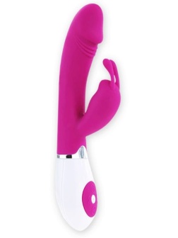 Розовый вибратор Gene с клиторальным стимулятором - 20,4 см.