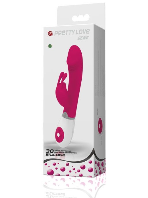 Розовый вибратор Gene с клиторальным стимулятором - 20,4 см.