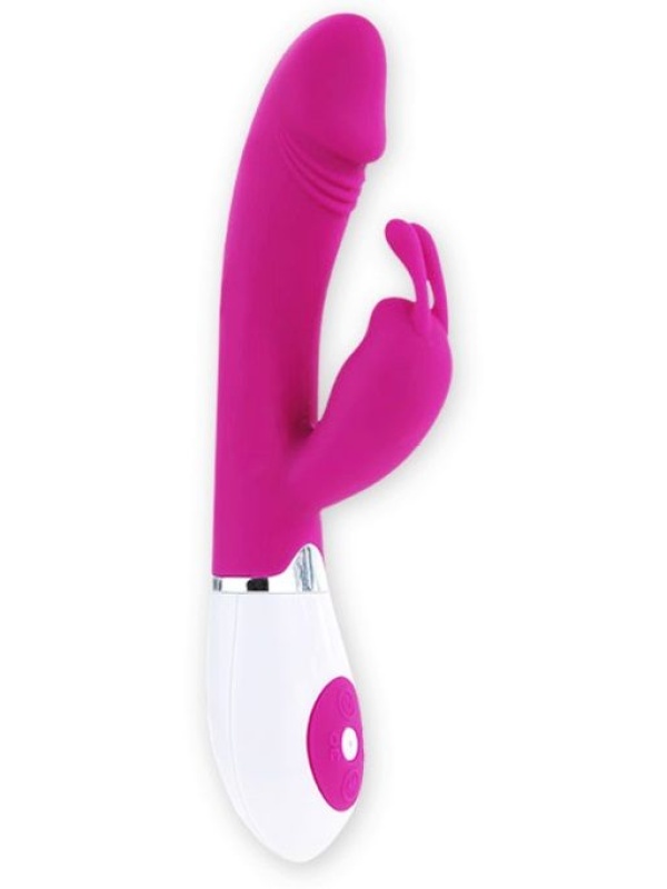 Розовый вибратор Gene с клиторальным стимулятором - 20,4 см.
