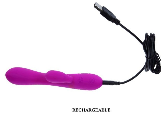 Лиловый вибратор Victor с клиторальным стимулятором - 17 см.