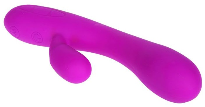 Лиловый вибратор Victor с клиторальным стимулятором - 17 см.