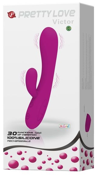 Лиловый вибратор Victor с клиторальным стимулятором - 17 см.