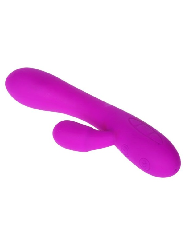 Лиловый вибратор Victor с клиторальным стимулятором - 17 см.