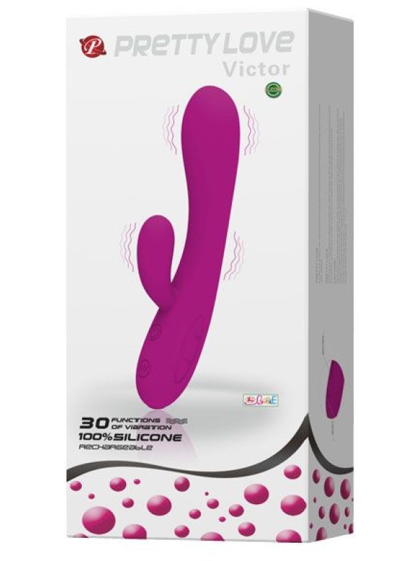 Лиловый вибратор Victor с клиторальным стимулятором - 17 см.
