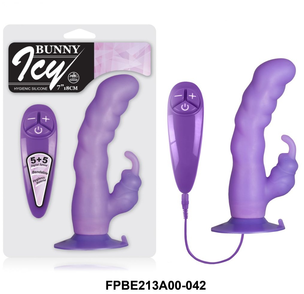 Гибкий фиолетовый вибратор с клиторальным стимулятором - 18 см.