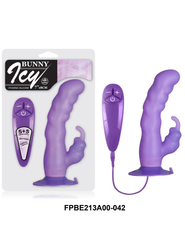 Гибкий фиолетовый вибратор с клиторальным стимулятором - 18 см.