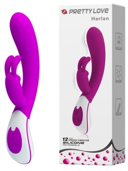 Перезаряжаемый вибратор Harlan с клиторальным стимулятором - 21,5 см.