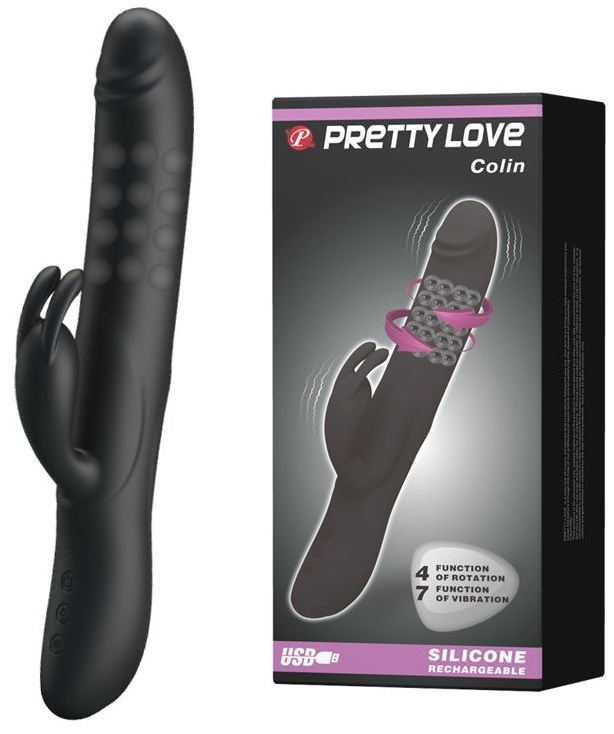 Чёрный вибратор с вращающимися бусинами Colin - 25 см.