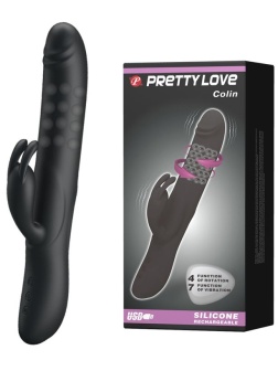 Чёрный вибратор с вращающимися бусинами Colin - 25 см.