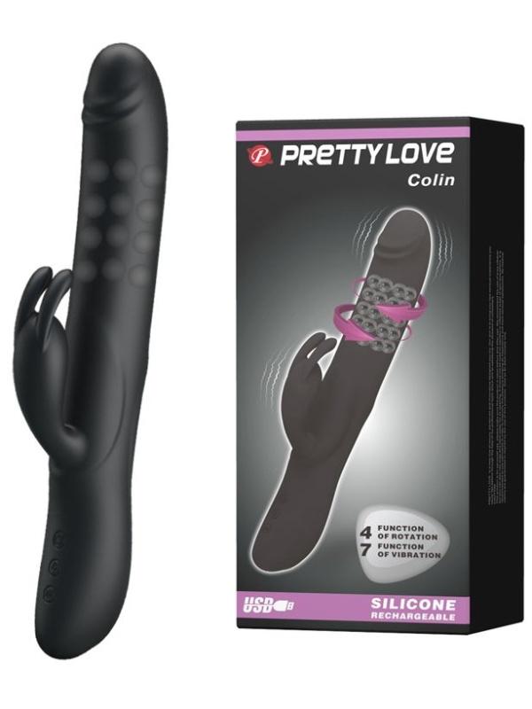 Чёрный вибратор с вращающимися бусинами Colin - 25 см.