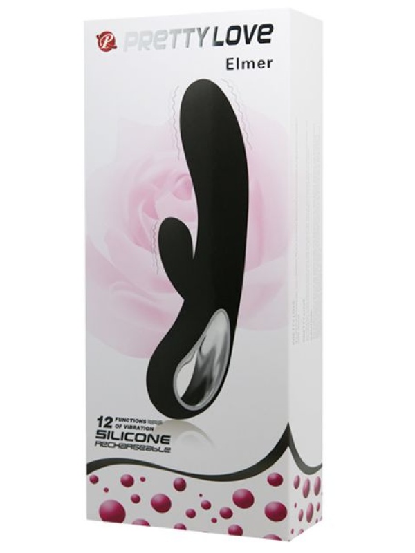 Чёрный вибратор Elmer с 12 видами вибрации - 20 см.