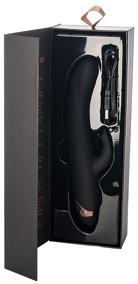 Чёрный вибратор WANAME Thunder с клиторальным отростком - 24,2 см.
