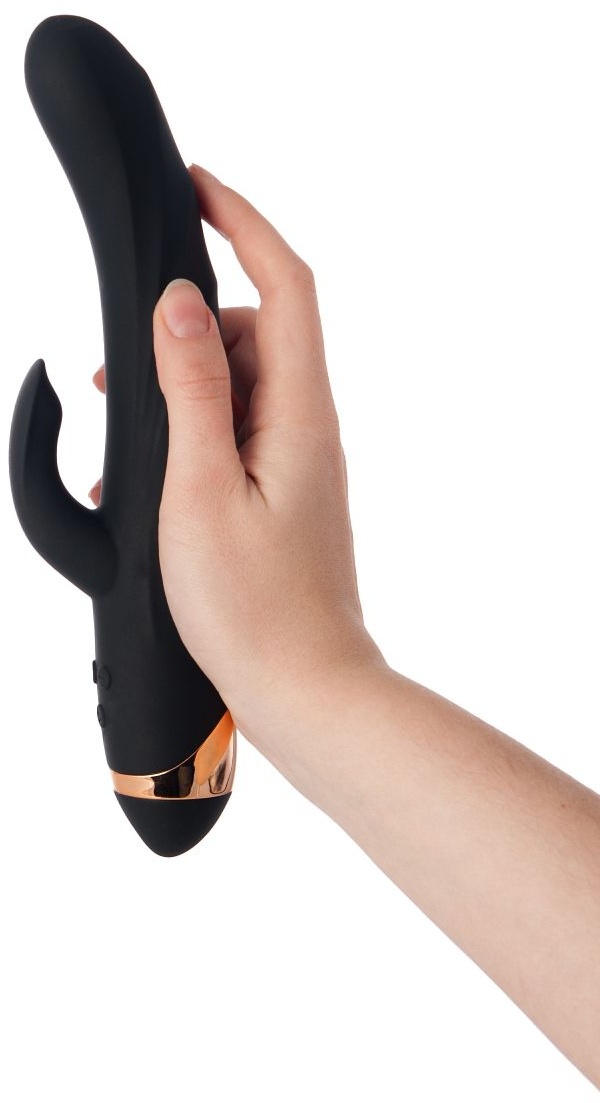 Чёрный вибратор WANAME Thunder с клиторальным отростком - 24,2 см.