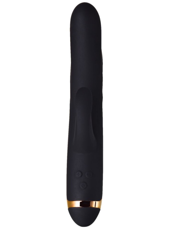 Чёрный вибратор WANAME Thunder с клиторальным отростком - 24,2 см.