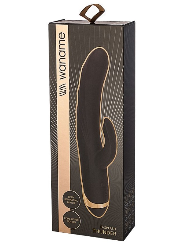 Чёрный вибратор WANAME Thunder с клиторальным отростком - 24,2 см.