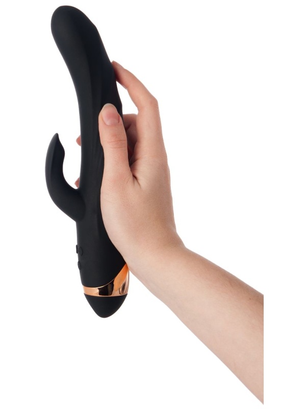 Чёрный вибратор WANAME Thunder с клиторальным отростком - 24,2 см.