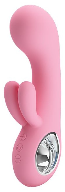 Нежно-розовый вибратор Chris с клиторальным отростком - 15,4 см.