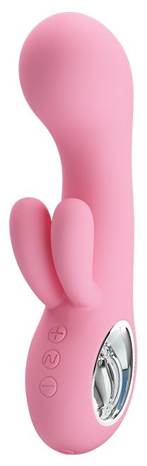 Нежно-розовый вибратор Chris с клиторальным отростком - 15,4 см.