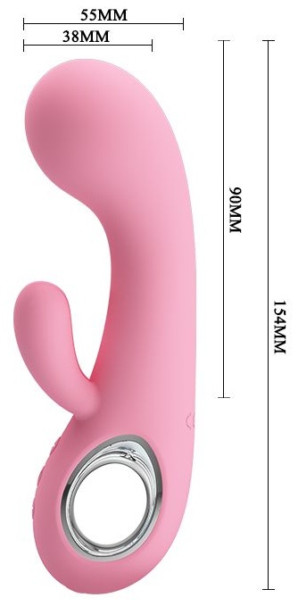 Нежно-розовый вибратор Chris с клиторальным отростком - 15,4 см.