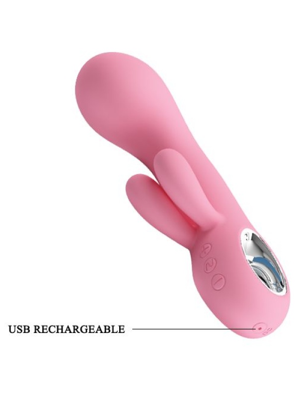 Нежно-розовый вибратор Chris с клиторальным отростком - 15,4 см.