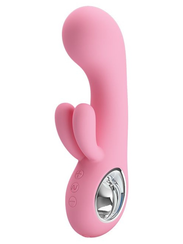 Нежно-розовый вибратор Chris с клиторальным отростком - 15,4 см.