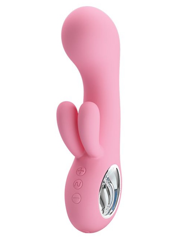 Нежно-розовый вибратор Chris с клиторальным отростком - 15,4 см.