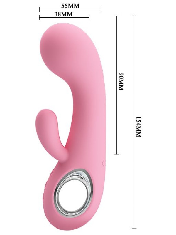 Нежно-розовый вибратор Chris с клиторальным отростком - 15,4 см.