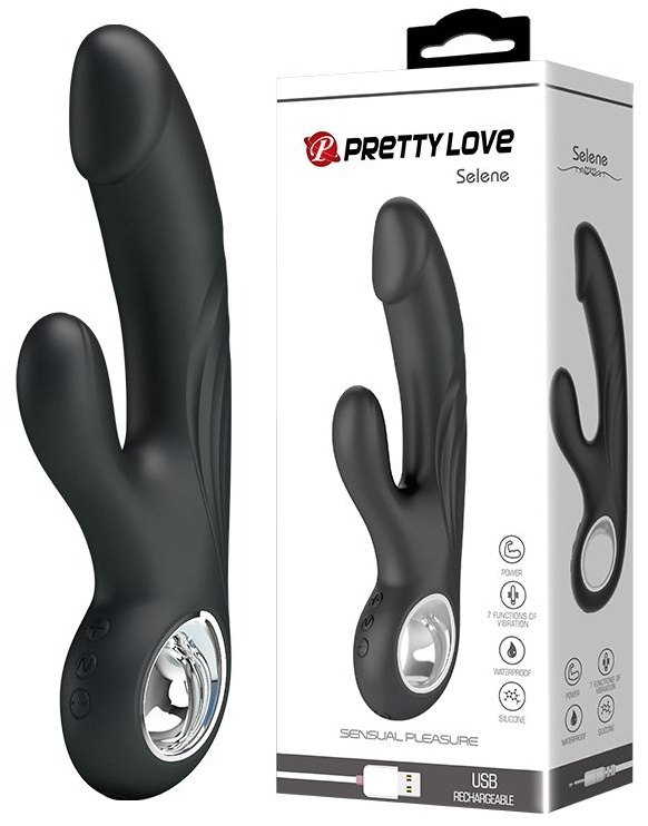 Чёрный вибратор с клиторальным отростком Selene - 19 см.