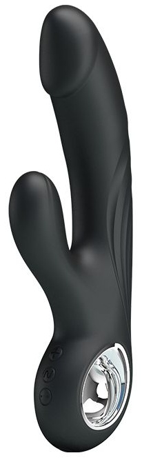 Чёрный вибратор с клиторальным отростком Selene - 19 см.