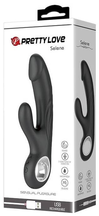 Чёрный вибратор с клиторальным отростком Selene - 19 см.
