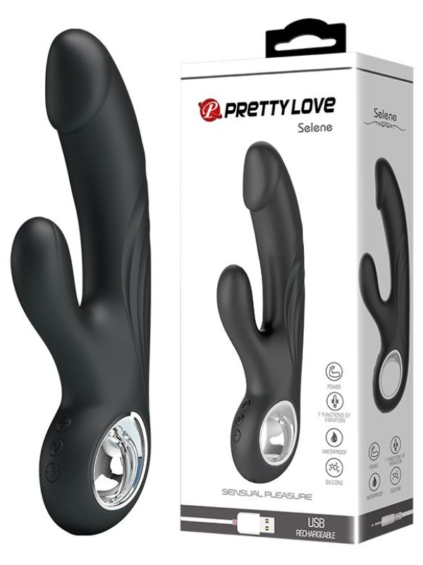 Чёрный вибратор с клиторальным отростком Selene - 19 см.